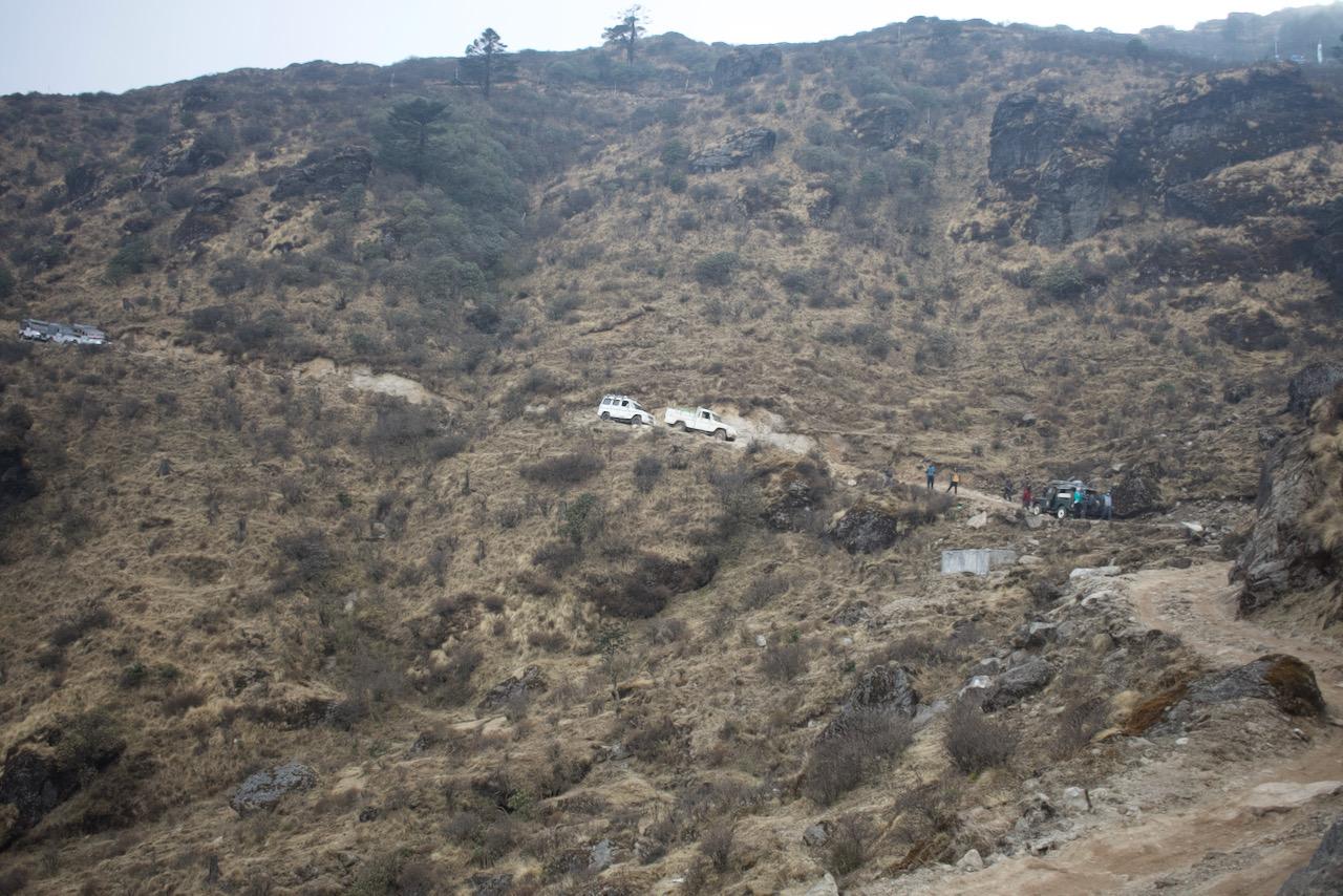 Picture of our Jeep clicked by fellow traveller from top of the mountain!